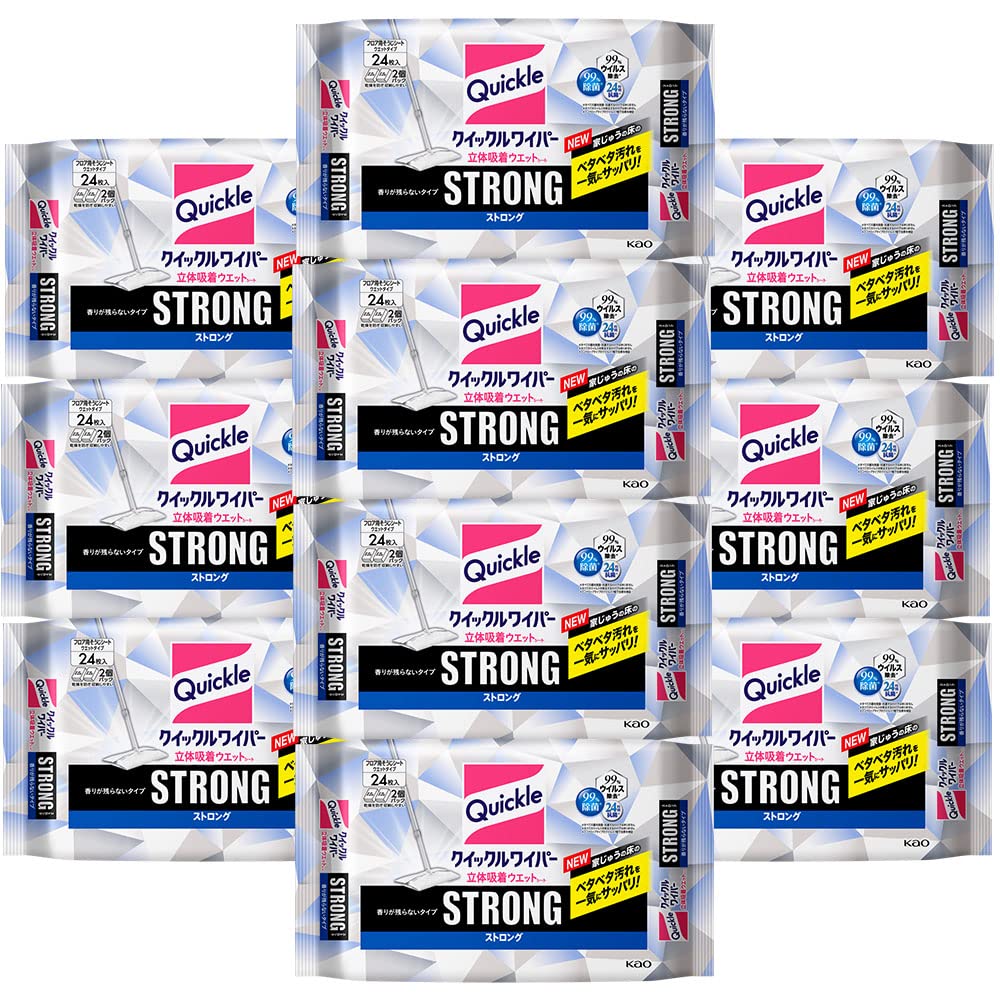 【ケース販売】クイックルワイパー フロア用掃除道具 立体吸着ウエットシート ストロング ガ ン コな油汚れ対応 24枚 ×10個