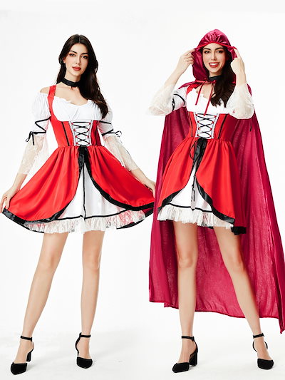 【新シリーズ】【激安販売！】2024ハロウィンコスチューム赤ずきんステージマントコスプレメイド服赤ずきんワンピース