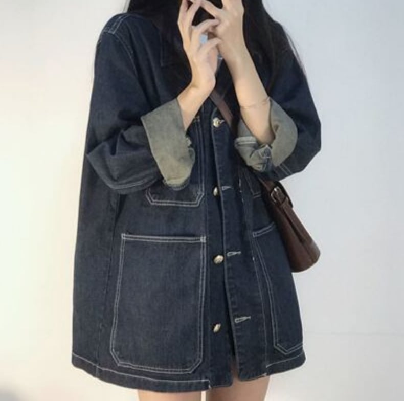 アウター デート ジャケット Gジャン 上着 ミモレ ミモレ丈 袖あり 長袖 デニム かわいい 大人可愛い きれいめ シンプル カジュアル 大人 上品 おしゃれ お洒落 主役級 存在感 春 秋 10代