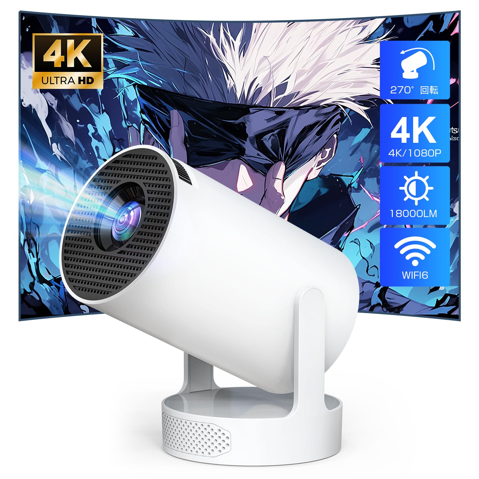 Boleve プロジェクター 家庭用 【2025最新Android TV搭載＆270回転】Bluetooth5.4 HiFiスピーカー内蔵 18000LM プロジェクター 小型 天井 1080P W