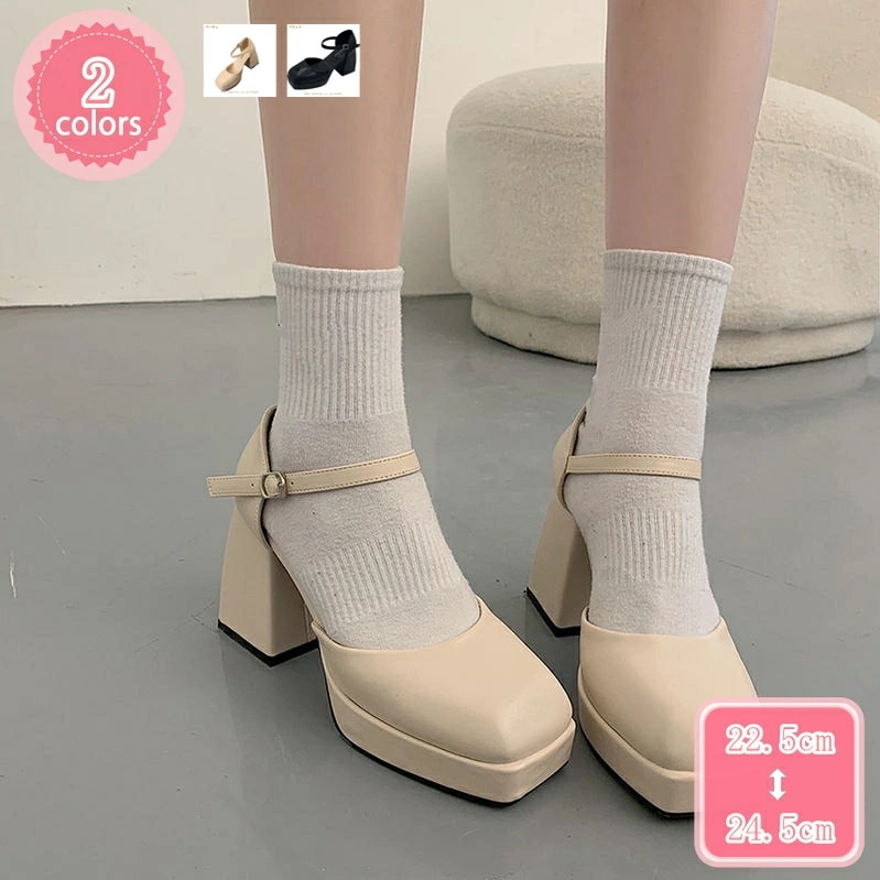 500円OFFクーポン 通勤用 厚底パンプス レディース 9CM ハイヒール アンクルストラップ シューズ 小さいサイズ 太ヒール 大きいサイズ 痛くない パーティー ローカット 森ガール キャバ 結