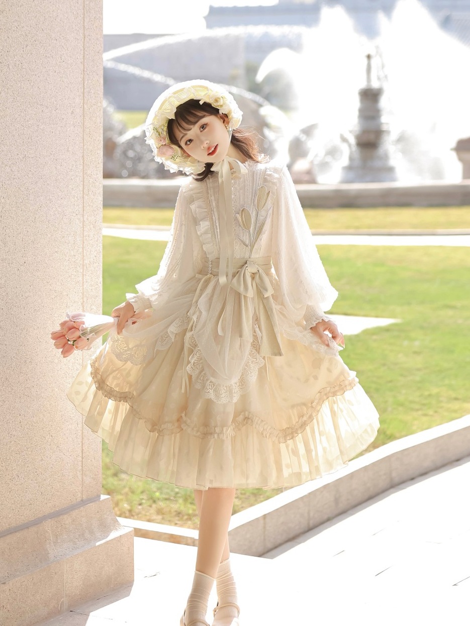 lolita地雷パーカーロリータ ワンピース ゴスロリドレスワンピース/詩とお花のエレガント長袖ロリータドレス春秋スウィートプリンセスドレス