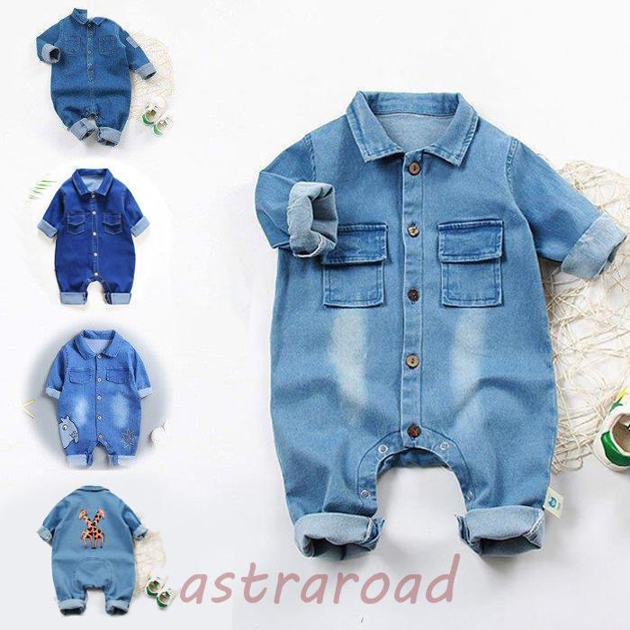 大人気！ ベビー服 デニムロンパース 赤ちゃん オーバーオール 新生児服 子供服 オールインワン 男の子 女の子 春秋冬 出産祝い お出掛け お宮参り 前開き73 80 90 100