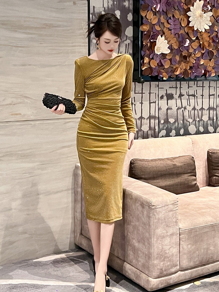 【JY.上品】 2025秋新品 シワワンピース ベーシック ドレス パーティー キャバ 大人 同窓会 披露宴 卒業式 結婚式 演奏会 ウェディング 二次会 メガ割