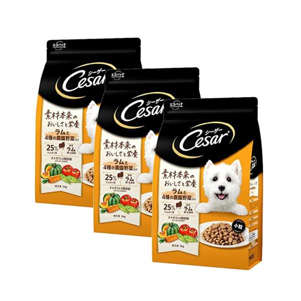 3個セット シーザードライ 成犬用 ラムと4種の農園野菜入り 小粒 3kg ドッグフード