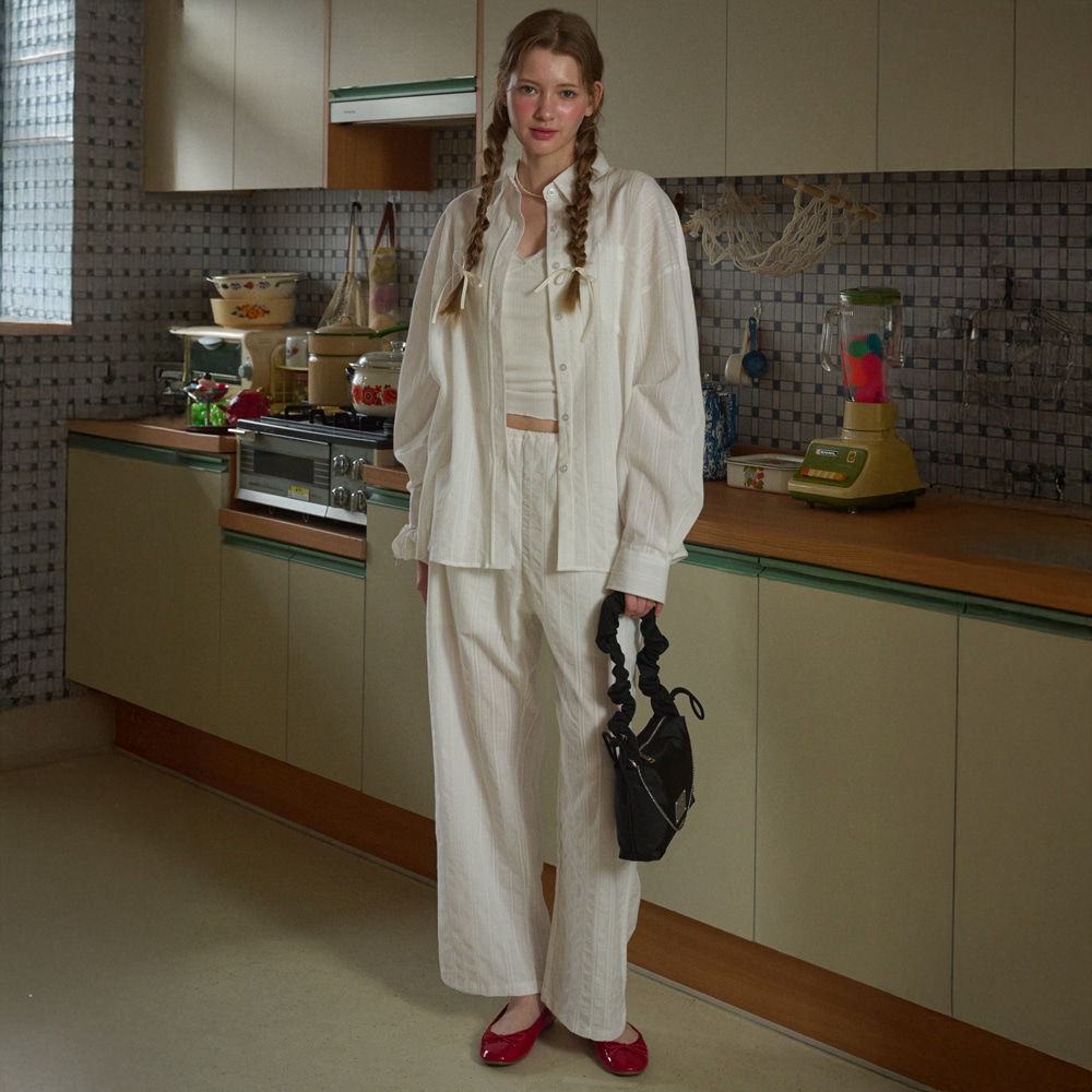 Rope-wide cotton pants [White]