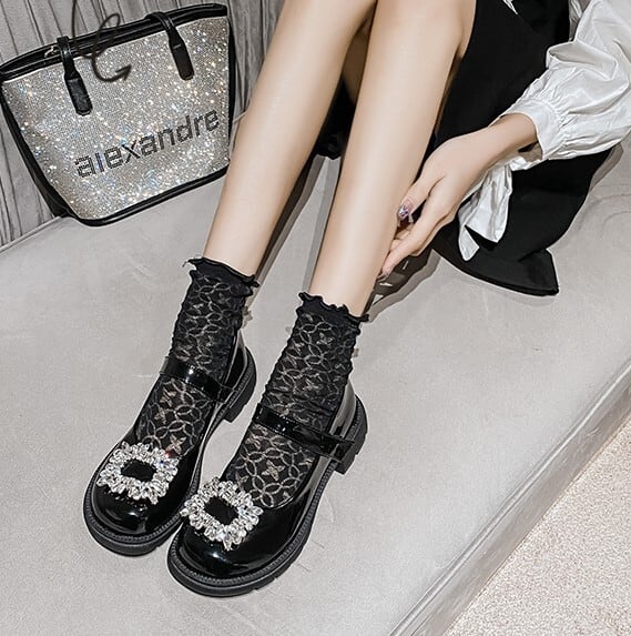 レディース ローファー フラット シューズ ヒール チャンキーヒール ストラップ PU ビジュー ラインストーン フォーマル かっこいい カジュアル 大人 流行り 上品 きれいめ シンプル lsho0