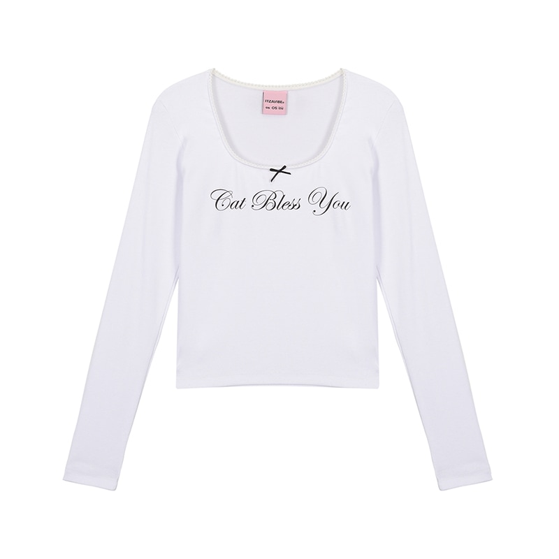 CAT BLESS RIBBON LONG SLEEVE - WHITE