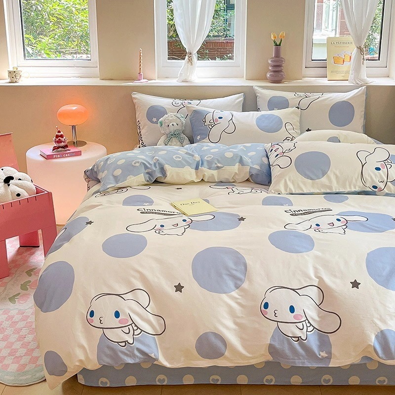 漫画シナモン犬純綿4点セットクロミかわいい男の子と女の子学生寮コットンベッドシーツキルトカバー