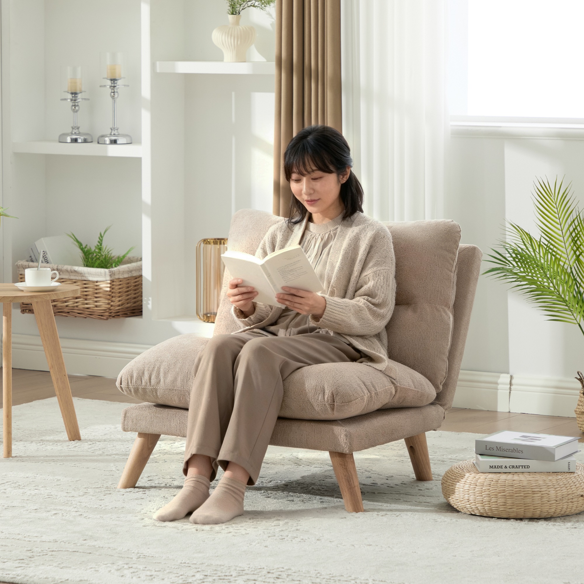 送料無料81一人掛け ソファ 座椅子 リクライニング 折りたたみ コンパクト 幅68cm 低反発 メモリーフォーム ふわふわ シェニール生地 無垢材フレーム 90160角度調節 一人暮らし おし