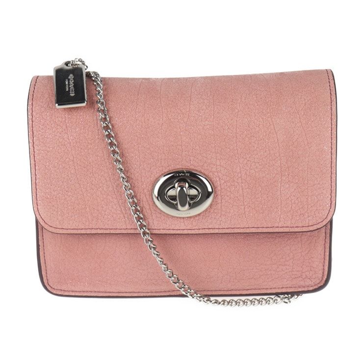 超美品 COACH コーチ ショルダーバッグ 12092 ポシェット レザー ピンク系 シルバー金具 チェーン クロスボディー ターンロック 本物保証 中古