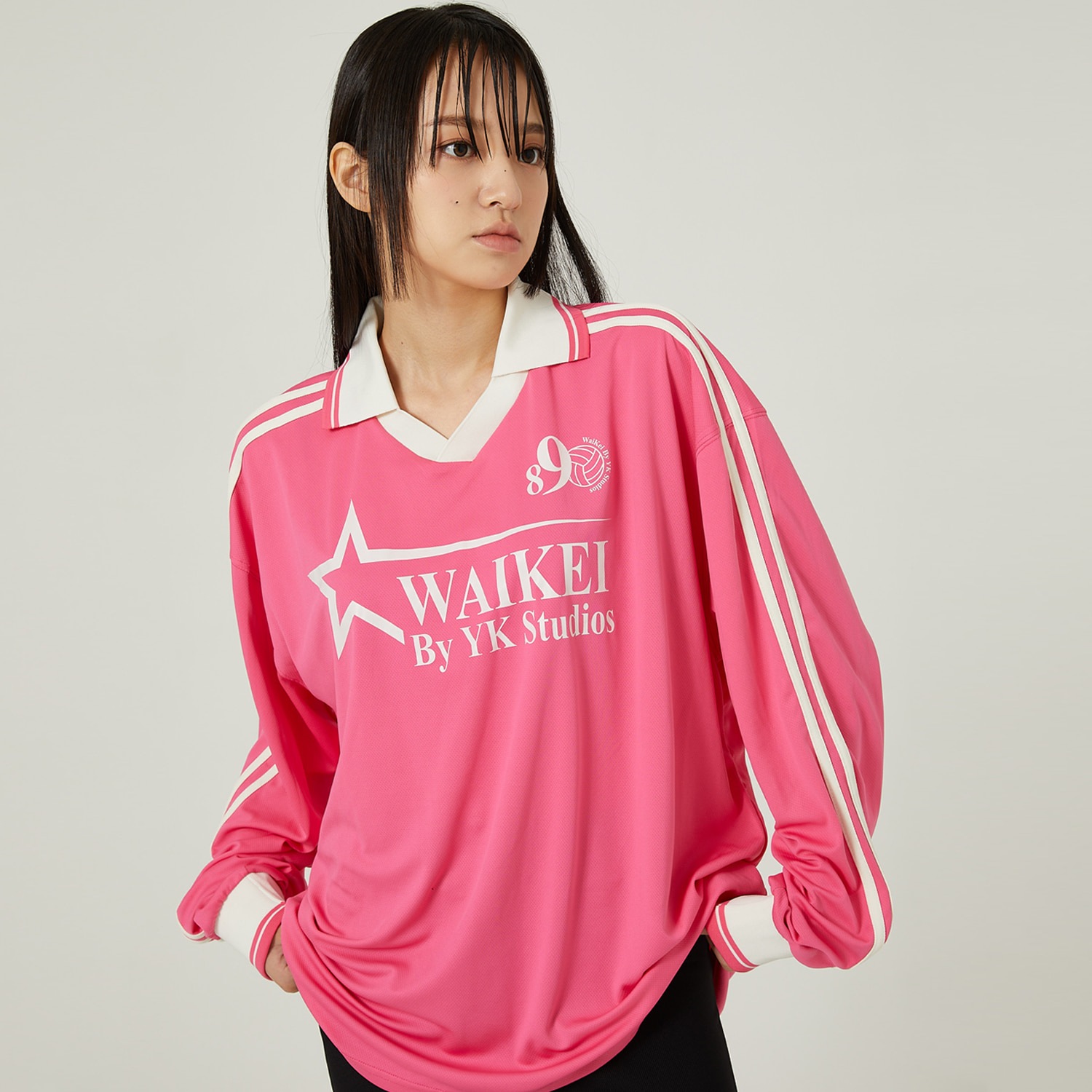 Star logo collar jersey long sleeve tshirts PINK