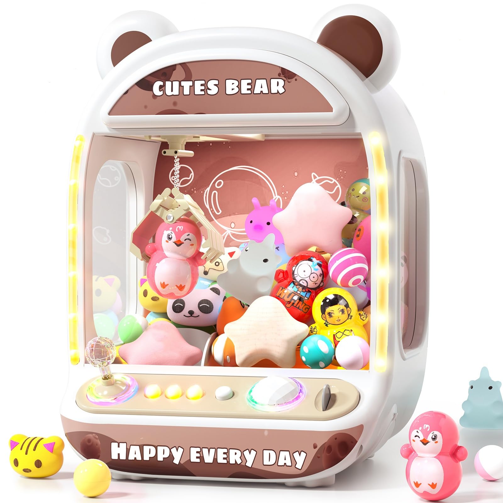 クレーンゲーム おもちゃ Skirfy 知育玩具 卓上ゲーム ベアデザイン 雰囲気音楽付き 音量調整可能 コイン入れ式 強力なグリップ 2種類の給電モード おきあがりこぼし ぬいぐるみ DIY可能カプ