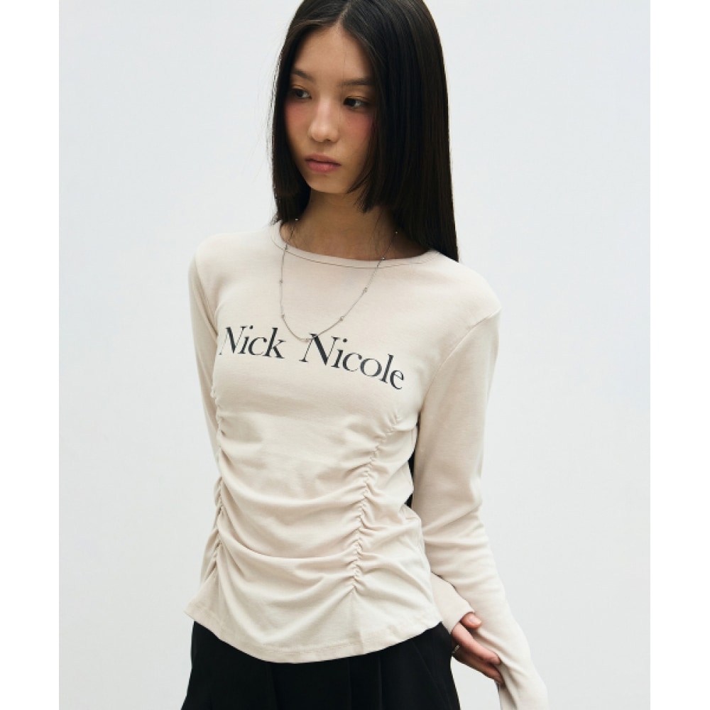 ニック&ニコールニコールピンタックシャーリングトップ_ベージュ