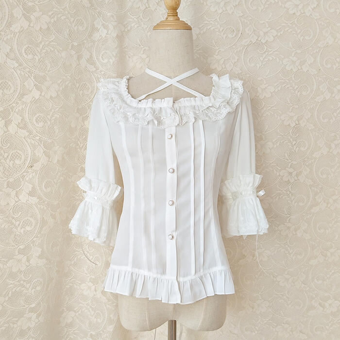 2026新入荷！【早割り】 ブラウス ロリータ 春夏 七分袖 姫袖 レディース レース ゴシック ゴスロリ シフォンコスプレ コスチューム 3カラー パーティー スクエアネック 着まわし コ
