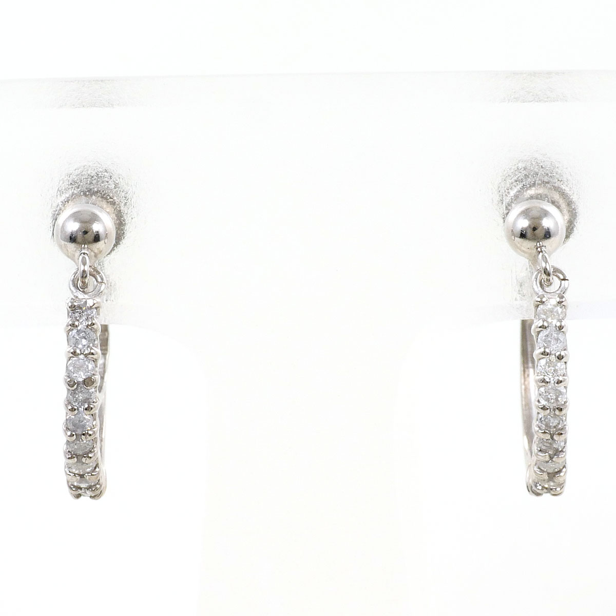 K18 18金 WG ホワイトゴールド K14 14金 WG ホワイトゴールド イヤリング ダイヤモンド 0.10ct 総重量約2.0g 中古