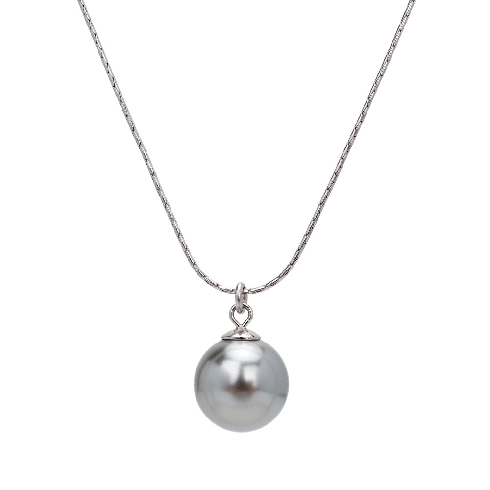 シルバー925 一粒グレーパールネックレス [cn106]