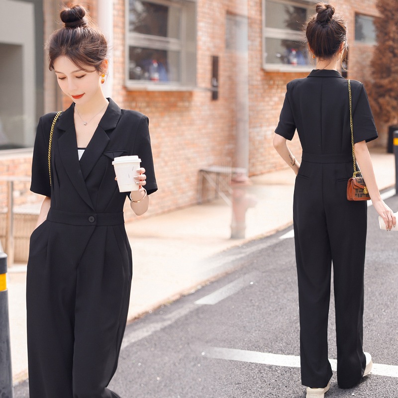 オールインワンパンツ ロングパンツ 半袖 襟付き Vネック ウエストマーク ハイウエスト ポケット 可愛い かわいい 大人可愛い きれいめ シンプル 上品 おしゃれ かっこいい カジュアル レトロ