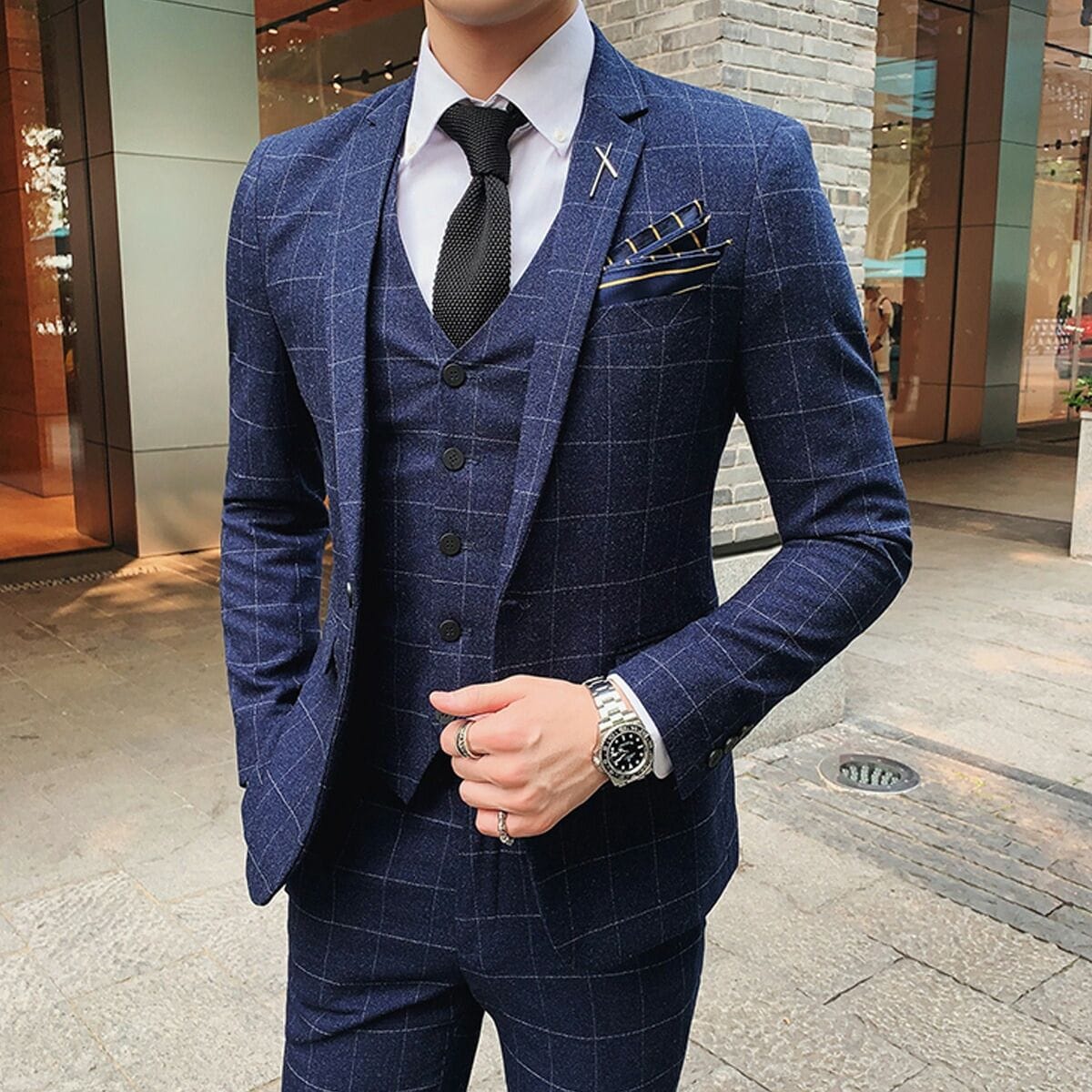 入学式3ピーススーツメンズチェッスーツセットアップク柄1つボタlンスリーピーススーツ3点セットビジネススーツフォーマル紳士服結婚式通勤ビジネススリム大きいサイズ
