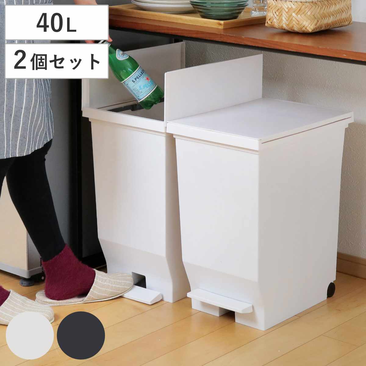 ゴミ箱 40L 同色2個セット エバン 両開きペダルペール 45リットルゴミ袋対応 40リットル ごみ箱 両開き 棚下 スリム ふた付き 分別 キッチン 高さ制限 カップボード カウンター下