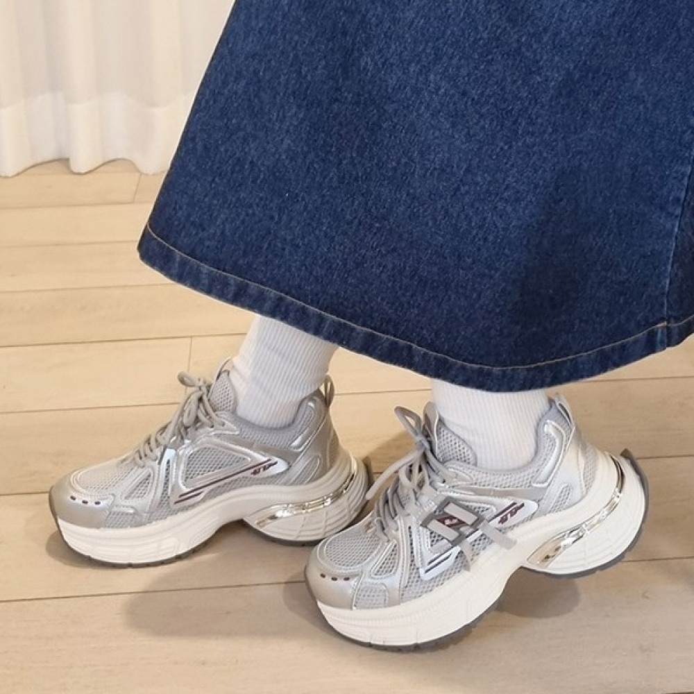 [ニーナのパリ] 5.5cmメッシュコンビアグリースニーカー