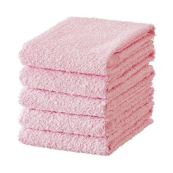 （まとめ） TANOSEEおしぼりタオル ピンク 1パック（10枚） [x10セット]