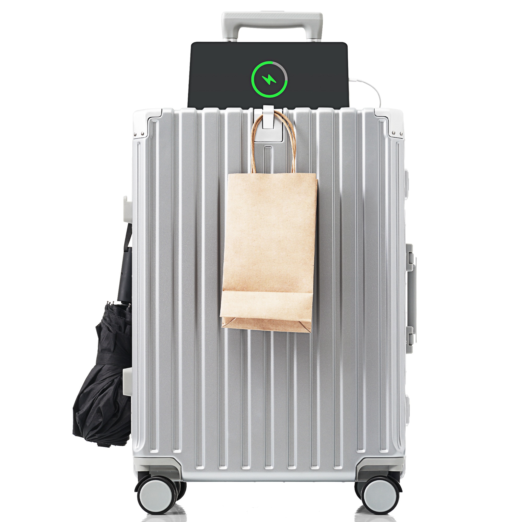 【国内発送&送·料·無·料】スーツケースアルミキャリーバッグUSBポート付きカップホルダーキャリーケースフック式底足機内持ち込みドリンクホルダーSサイズフレームタイプ