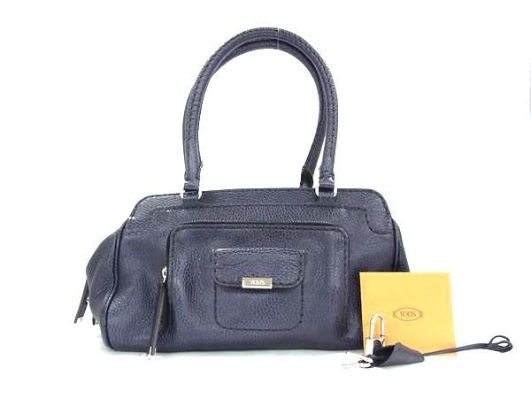 トッズ ハンドバッグ - レザー - シルバー金具 ネイビー系 ショルダーバッグ トートバッグ ショッピングバッグ 鞄 ブランド ビジネス 斜め掛け 肩掛け 上品 通勤通学【本物保証】