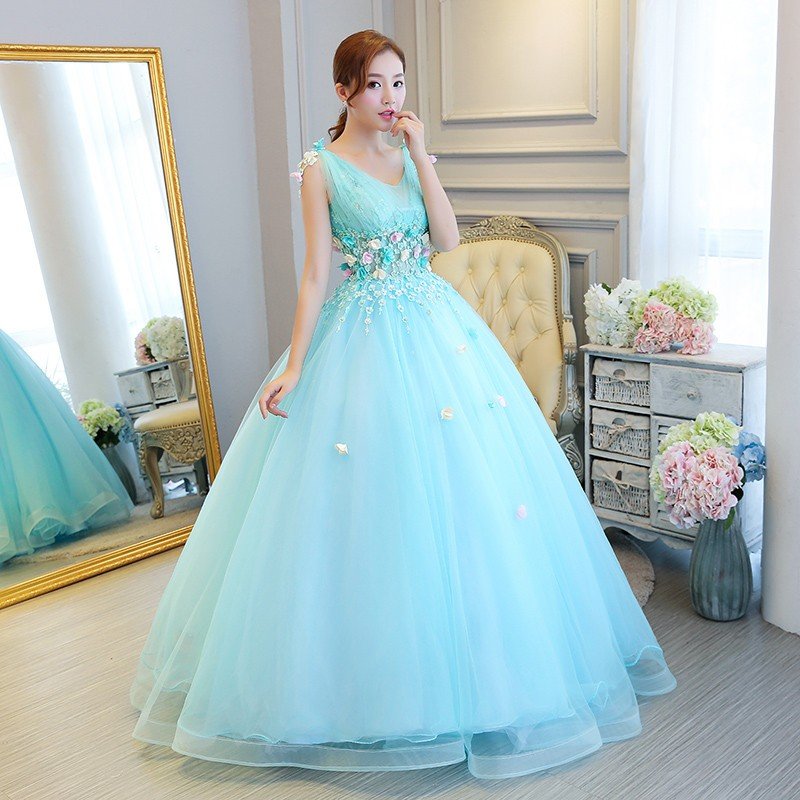 カラードレス ウェディングドレス 演奏会用ロングドレス ペールオレンジ Aライン 大きいサイズ 小さいサイズ ステージ衣装 ブルー