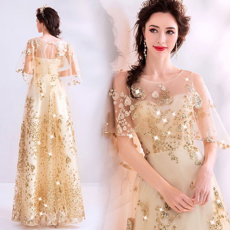 パーティドレス レディース Aライン イブニングドレス 披露宴 ふんわり 花嫁 ロングドレス キラキ