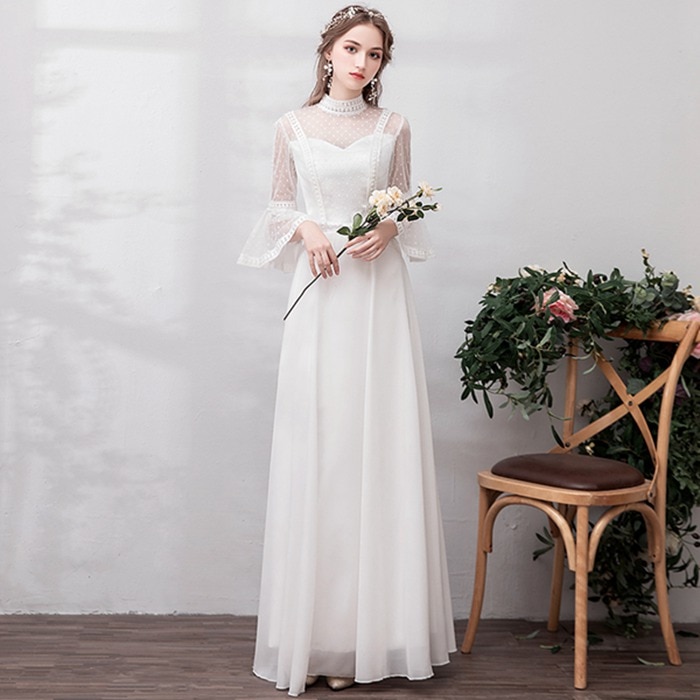 ウェディングドレス 二次会ドレス 新作ドレス 森ガール 花嫁 ドレス レース フレア袖 前撮りドレス パーティードレス エレガント ロングドレス 演奏会 結婚式 謝恩会 イブニングドレス白 フ 9,649円