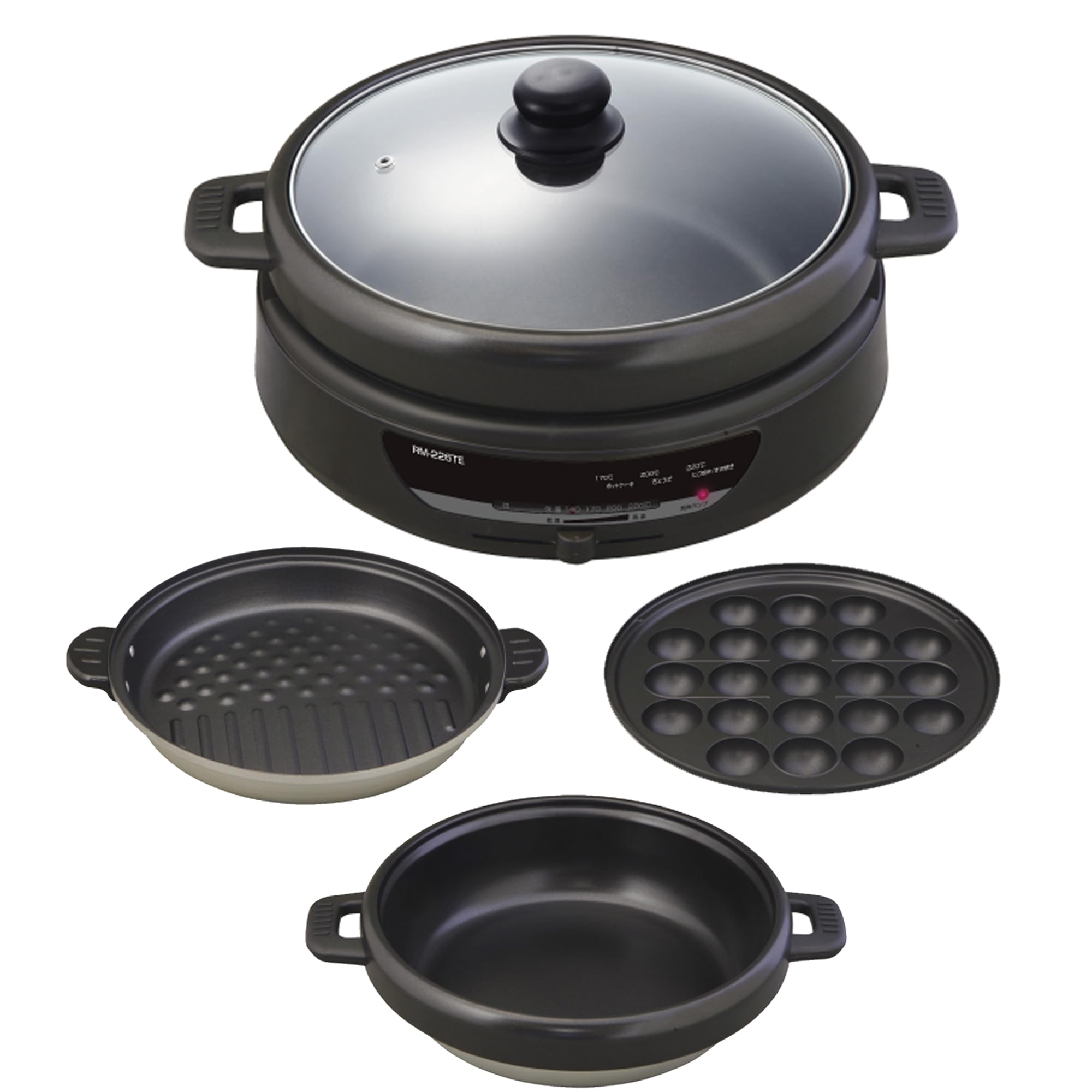 電気グリル鍋 3枚プレート 深型 脱着式 ガラス蓋 3～4人用 鍋深さ7.5cm 1300W [深なべ・グリル・たこ焼 プレート3枚付き] グリル鍋 電気鍋 2人用 一人用 電気 4人用 グリル プレ 7,876円