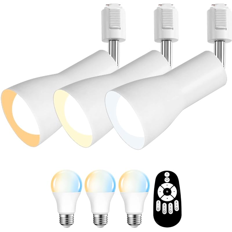 ANWIO ダクトレール用 スポットライト 3個セット E26口金 900LM 消費電力8.3W（60W形相当） LED電球付き リモコン付き 調光 調色 レールライト ダクトレール照明 角度調節自由