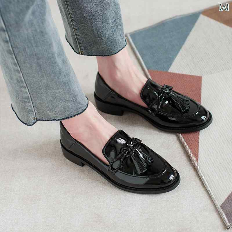 ローファー レディース 歩きやすい 通勤 通学 パテントレザー 深口 シングル シューズ 女性 夏 革靴 フラットソール 革 ラウンド つま先