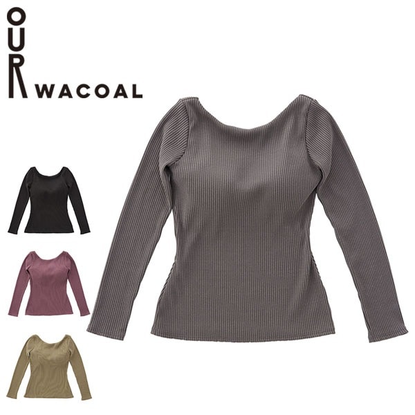 セール Tシャツ バックオープン レディース 長袖 無地 トップス カップつき パット インナーウェア M L 無地 シンプル アンダーウェア 肌着 カップインバックオープンリブTシャツ JCX538