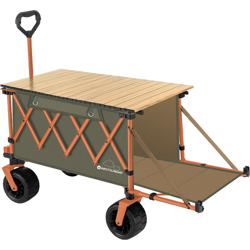 アウトドアワゴン 特大容量300L 耐荷重200kg 長物対応 キャリー ワンタッチ収束型 自立収納 キャリーワゴン キャリーカート キャンプカート (緑, 特大)