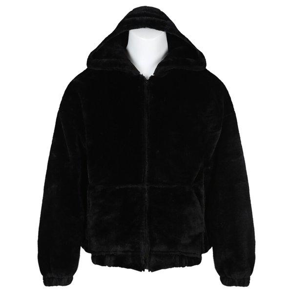 メンズ冬セミオーバーフィット極細糸フード付きジップアップジャンパーRB-JUW-Q055-ブラック