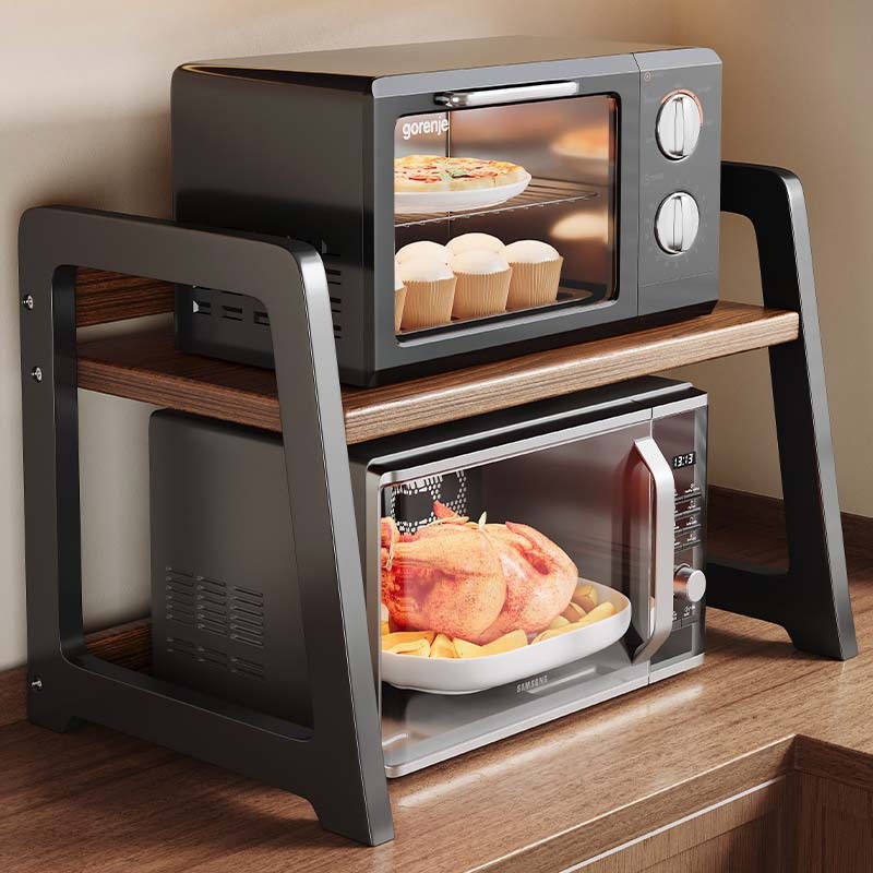 高档厨房实木微波炉架子置物架台面双层调料品电饭煲烤箱收纳架子