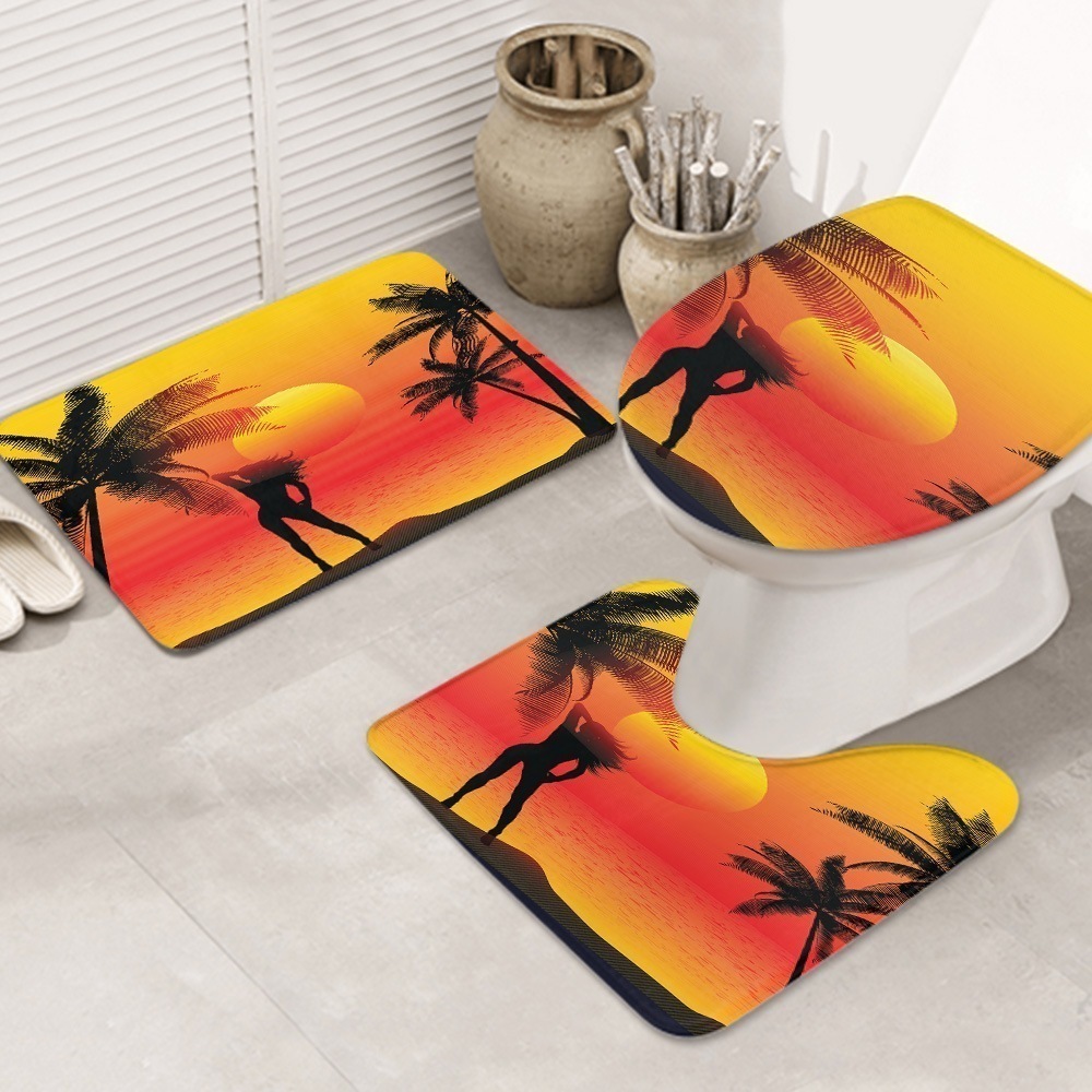 3ピースバスラグセット Girl-on-beac お手入れが簡単 ノンスリップ 耐久性