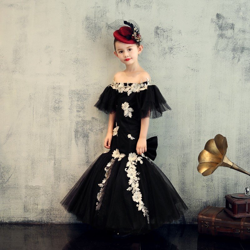 子供ドレス 発表会 ピアノ 結婚式 マーメイドドレス 黒 ロング 女の子 素敵なキッズドレス お姫様