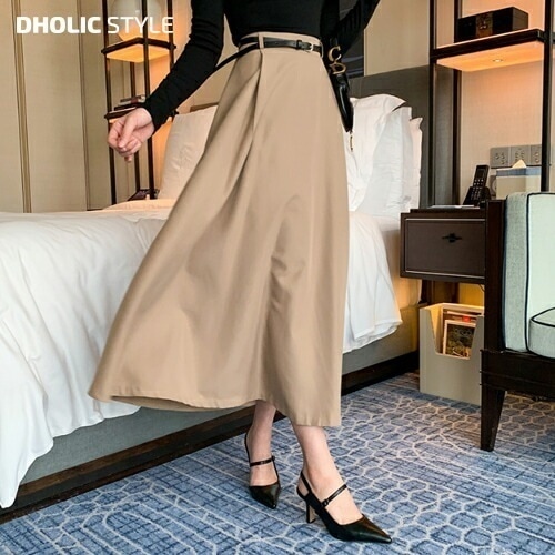 [メガ割りSALE]ベルト付コットンロングフレアスカート・p577168