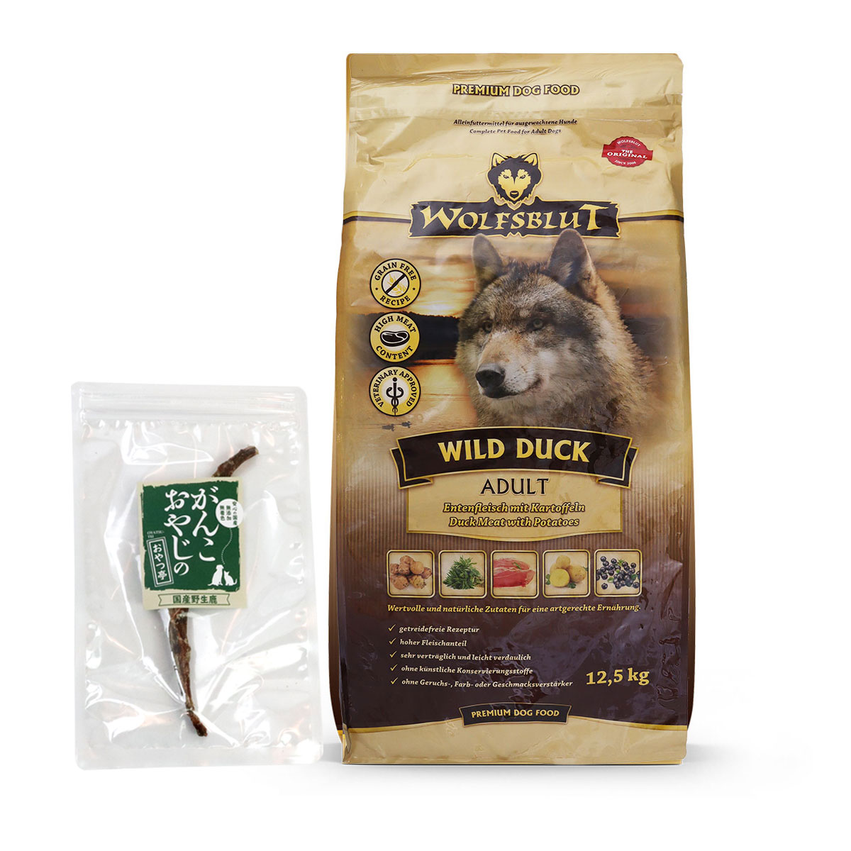 ウルフブラット アダルト ワイルド ダック（ダックとポテト） 12.5kg 【国産鹿のスペアリブ ミドルカット 1本入り】