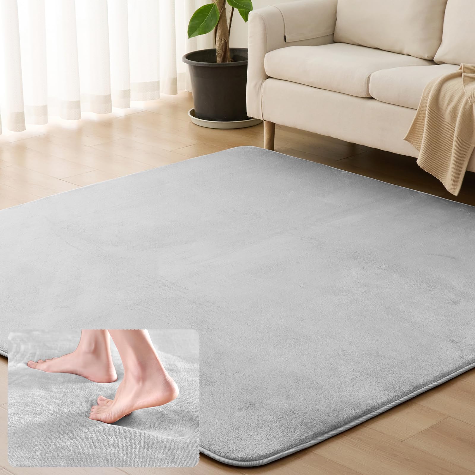 Sun Deco ラグ カーペット 低反発 ラグマット 極厚 135x185cm 1.5畳 オールシーズン 滑り止め付 抗菌 防臭 防ダニ 踏み心地ふわふわ 厚手 フランネルラグ 接着剤不使用 床暖房