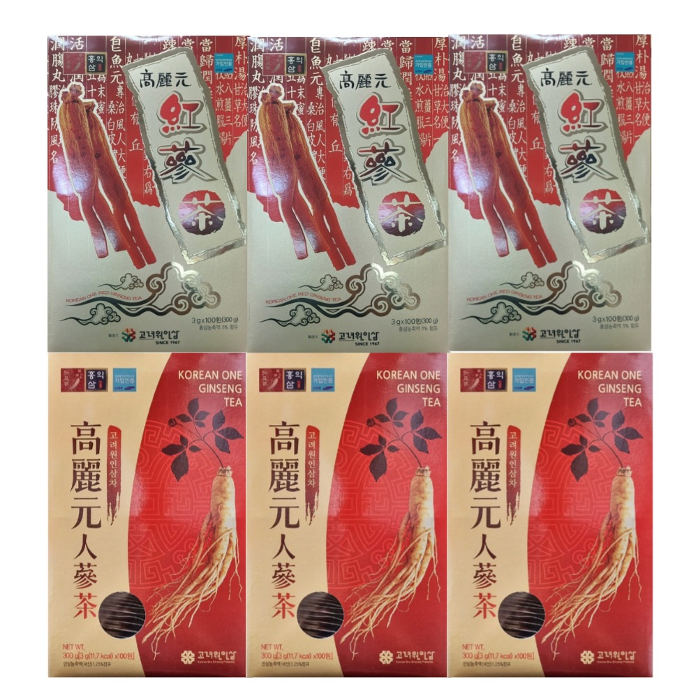 高麗元 高麗人参 紅参茶 3gx100包 3箱 + 人蔘茶 3gx100包 3箱 7,968円