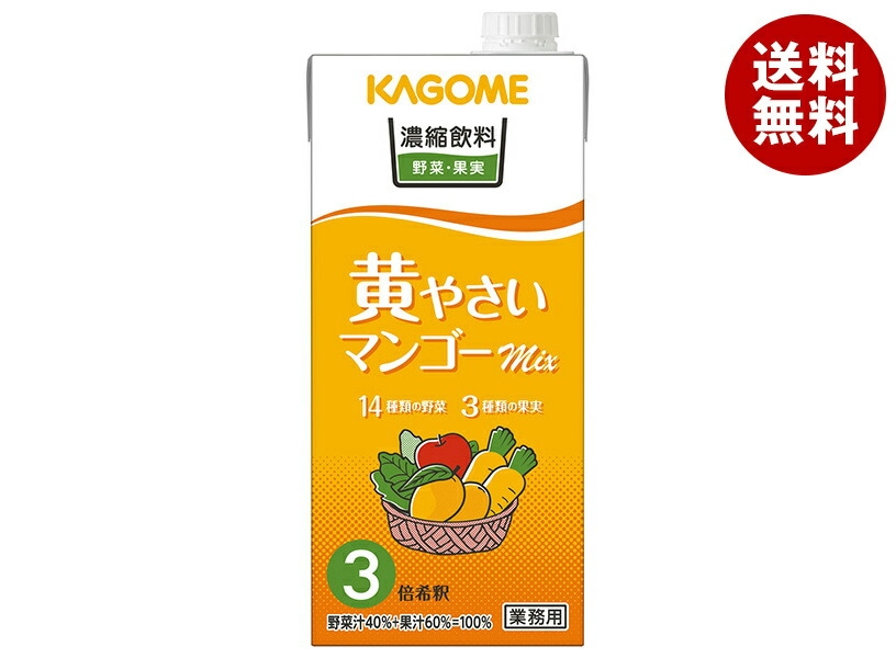 カゴメ 濃縮飲料 黄やさい・マンゴーミックス(3倍希釈) 1L紙パック×6本入×(2ケース) 6,818円