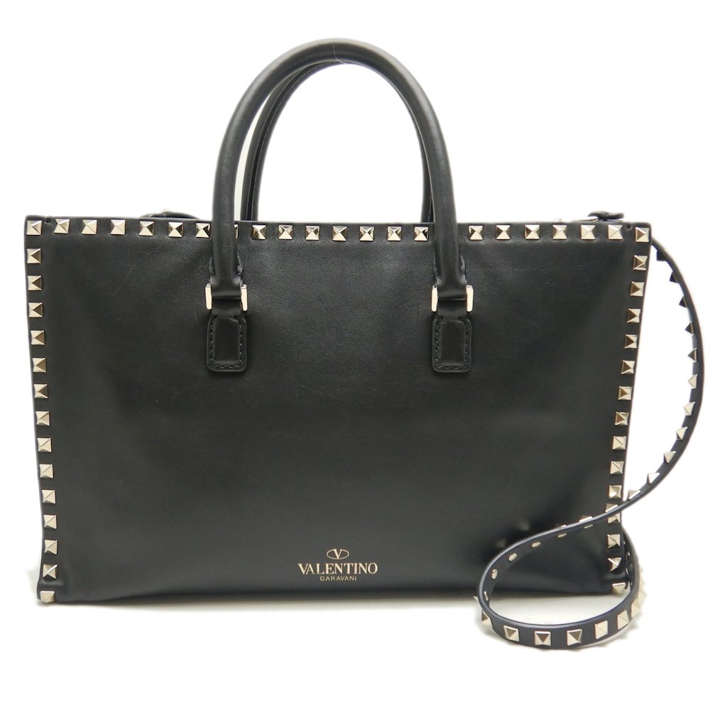 ロックスタッズ トートバッグ 2WAY レザー ブラック/252667【中古】