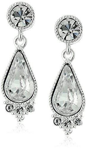 1928 Jewelry " Estate Swarovski Collection" Silver-Tone Swarovski Crystals Teardrop Earrings