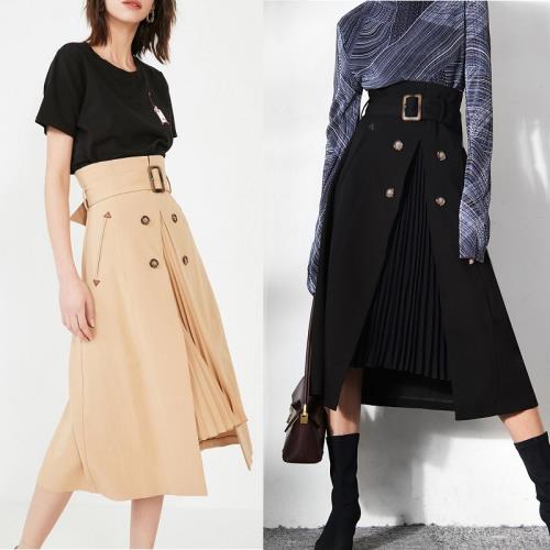 【即納】トレンチスカート プリーツ 春スカート ロングスカート aライン フレア ベージュ 黒 韓国 レディース カジュアル スカート スリット 春 夏 秋 冬 ひざ下丈 ミモレ丈 お洒落 可愛い 個 6,578円