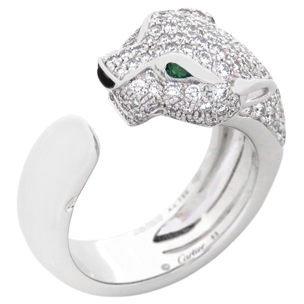 カルティエ Cartier リング 指輪 パンテール ドゥ カルティエ K18WG ダイヤモンド エメラルド オニキス ホワイトゴールド #53(JP13) セミパヴェ パンサー 750 18K 1