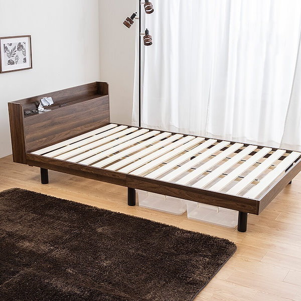 ベッドフレーム セミシングルベッド ミニマル コンセント 木製 北欧風